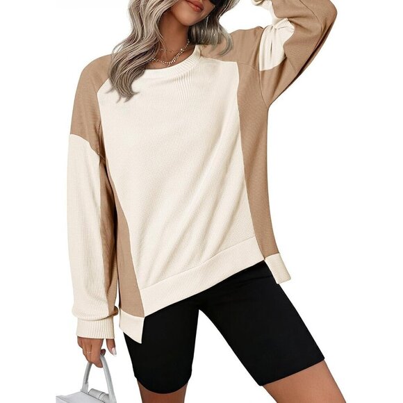 Dokotoo Oversized Sweatshirt for Women White Block Crewneck Long Sleeve - Picture 7 of 7
